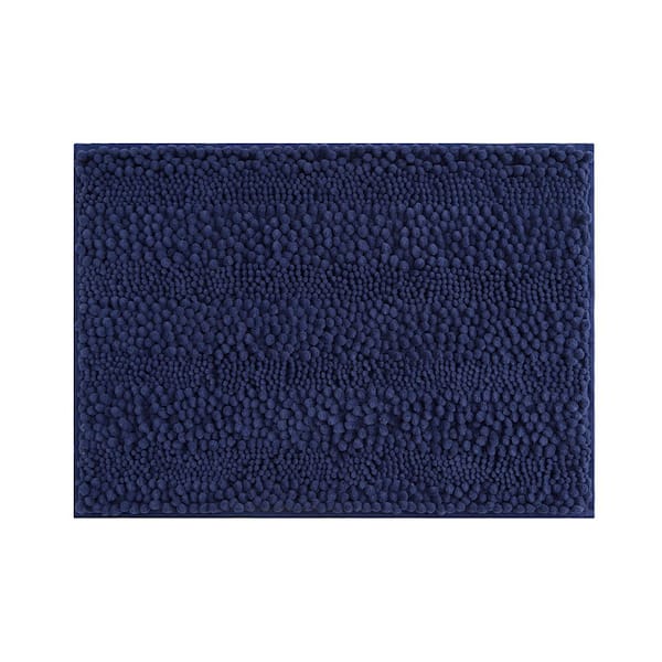 Laura Ashley Astor With TPR Backing 17 in. x 24 in. Indigo Solid Color Polyester Rectangle Bath Mat