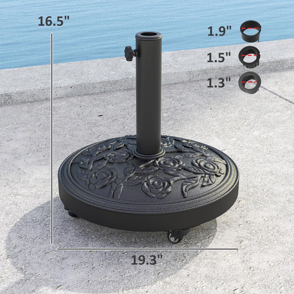 Black Powder Coated Concrete Patio Umbrella Base with Wheels