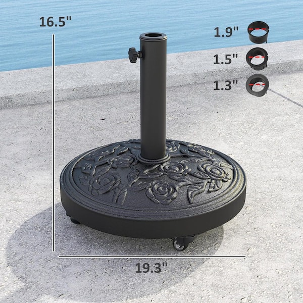 cast iron blsck patio umbrella holder 50lb Black Base (Black) preventing tipping or wobbling during windy days Sunnydaze Black 18