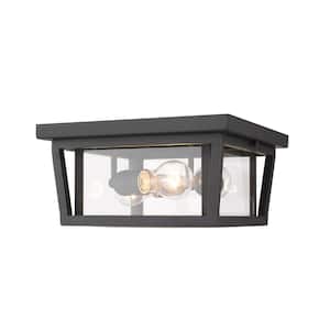 3-Light Oil Rubbed Bronze Outdoor Flush Mount with Clear Glass Shade