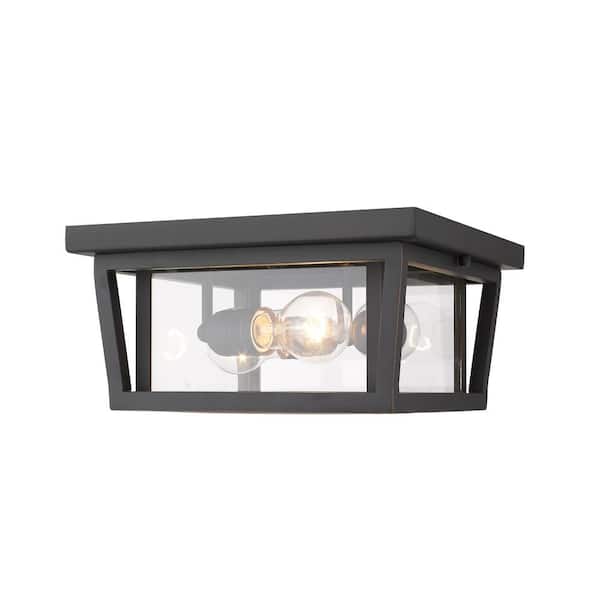 Unbranded 3-Light Oil Rubbed Bronze Outdoor Flush Mount with Clear Glass Shade