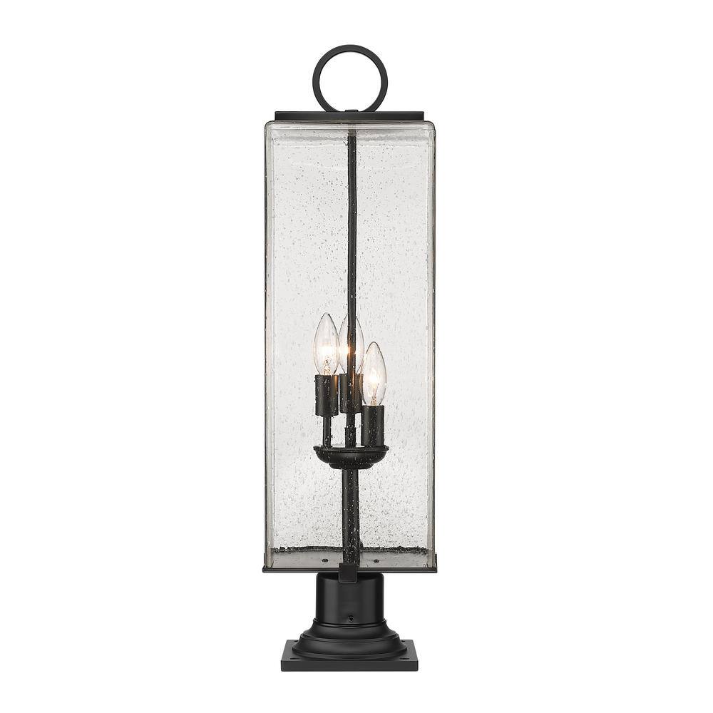 Sana Black 3-Light Outdoor Lantern with Seeded Glass
