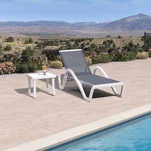 Patio Chair Set Plastic Outdoor Chaise Lounge Chairs with Table for Outside Beach in-Pool Lawn Poolside, Light Grey