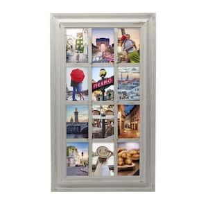17 in. W. x 29 in. Window Collage Picture Frame, displays 4 x 6 photos, 12-Opening, Distressed Gray