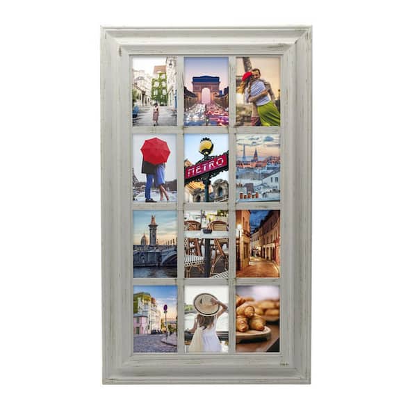 Melannco 17 in. W. x 29 in. Window Collage Picture Frame, displays 4 x 6 photos, 12-Opening, Distressed Gray