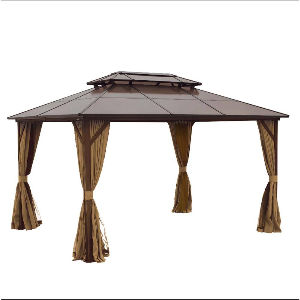 10 ft. x 13 ft. All Weather Patio Gazebo with Netting and Curtains, Brown