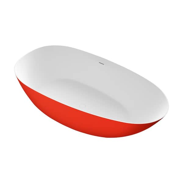 Unbranded 67 in. x 34 in. Stone Resin Solid Surface Freestanding Soaking Bathtub with Center Drain in Brick Red