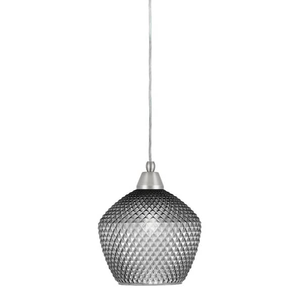 Unbranded Bryson 5 in. 1-Light Brushed Nickel Cord Pendant Light with 9 in. Smoke Textured Glass Shade, no bulb included