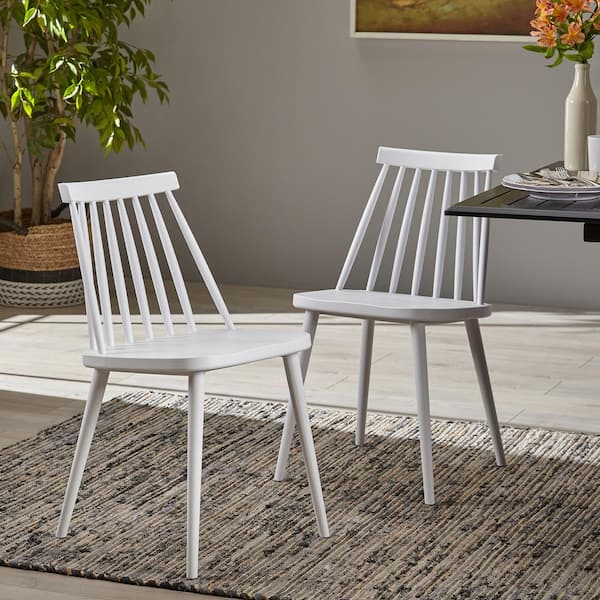 Unbranded White Plastic Farmhouse Spindle Back Dining Chairs for Kitchen Dining Room Set of 2