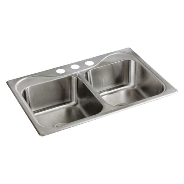 Sterling Southhaven Drop-in Stainless Steel 33 in. 3-Hole 50/50 Double Bowl Kitchen Sink in Satin