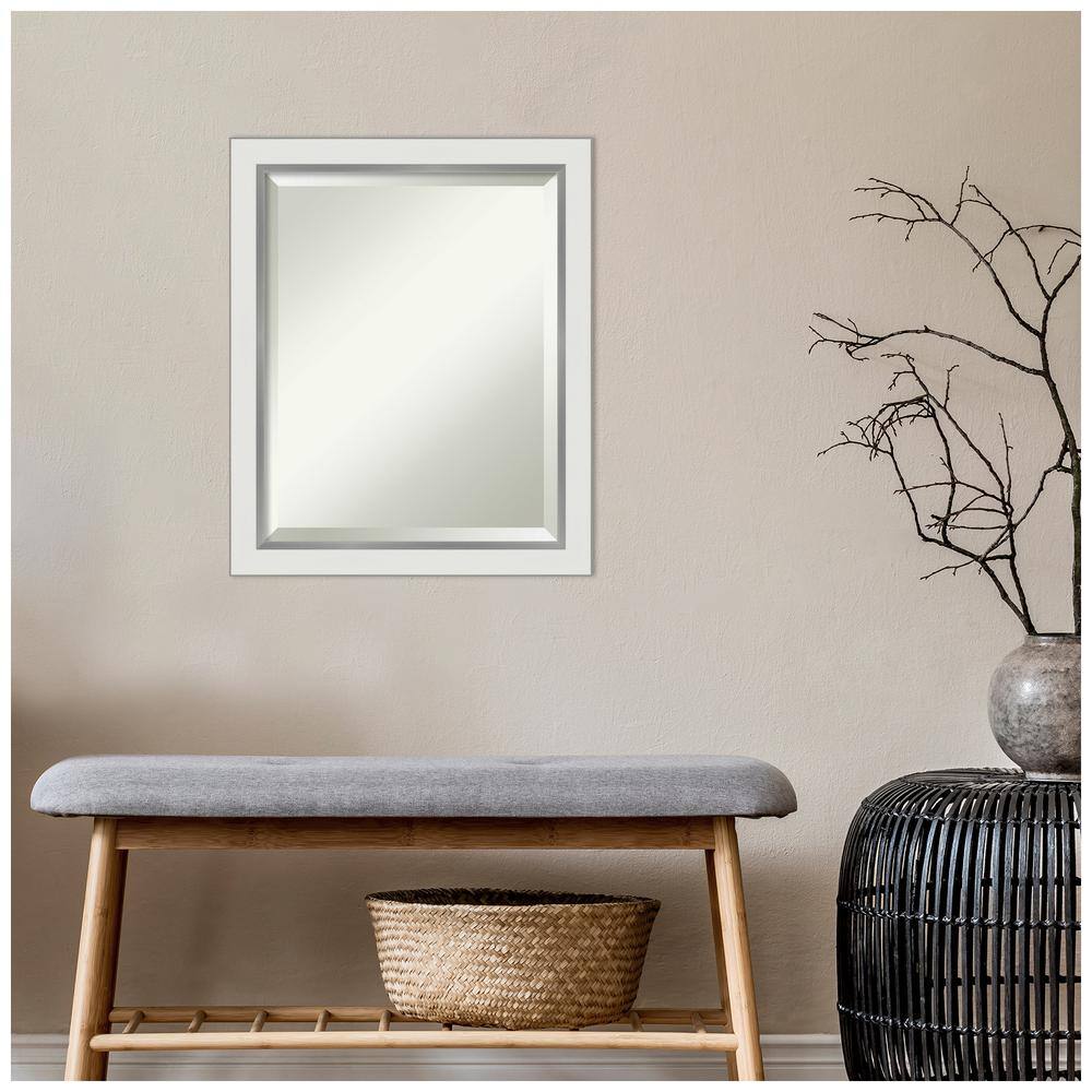 Eva 19" x 23" White and Silver Wood Framed Wall Mirror