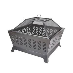 26 in. Outdoor Metal Burning Wood Black Fire Pit with Cover and Poker
