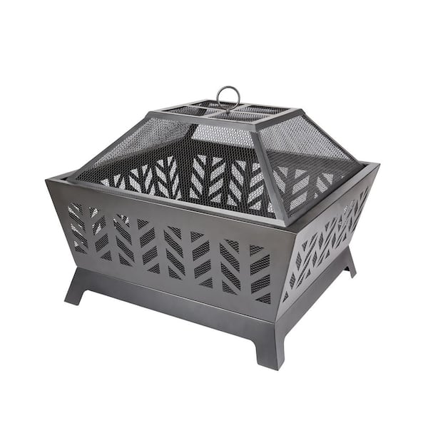 Tidoin 26 in. Outdoor Metal Burning Wood Black Fire Pit with Cover and Poker