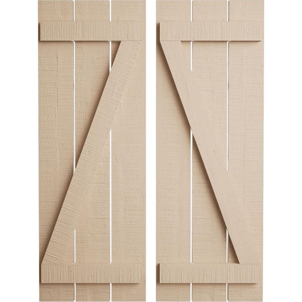 Ekena Millwork 17.5 in. x 32 in. Timberthane Polyurethane 3-Board Spaced Board-n-Batten Rough Cedar Faux Wood Shutters w/Z-Board Pair