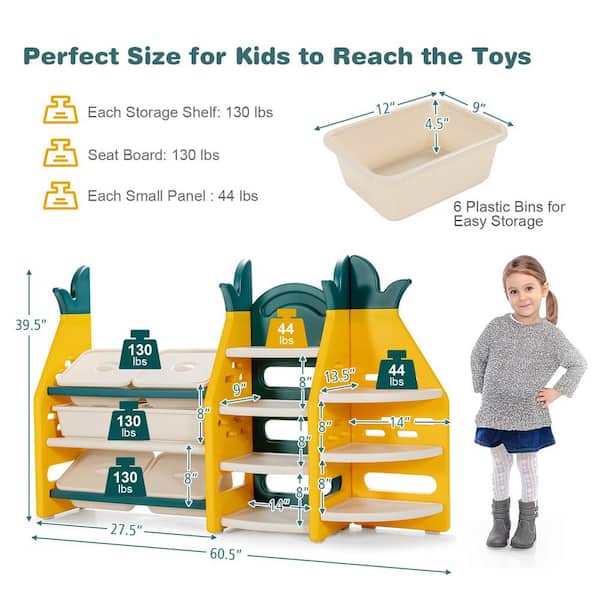 Toy Storage Organizer for Kids, Multi-Purpose Storage Bins with 3-Tier  Design and 6 Removable Plastic Bins, Classroom Storage Cabinet for Playroom