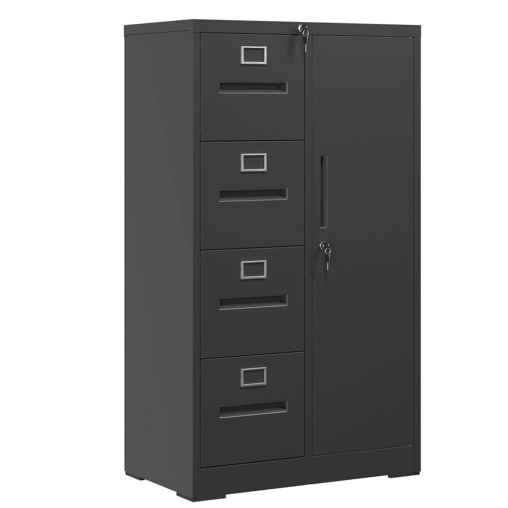 4-Drawer Black Steel 17.72 in. W Vertical File Cabinet with Lock and Storage Wardrobe durable construction