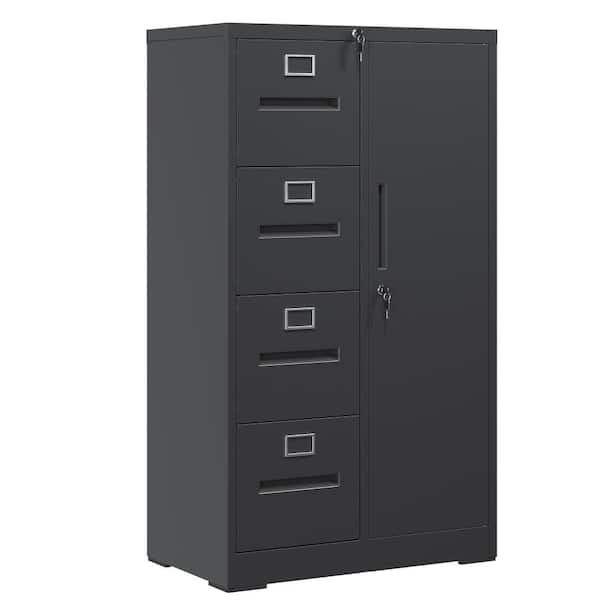 4-Drawer Black Steel 17.72 in. W Vertical File Cabinet with Lock and Storage Wardrobe durable construction