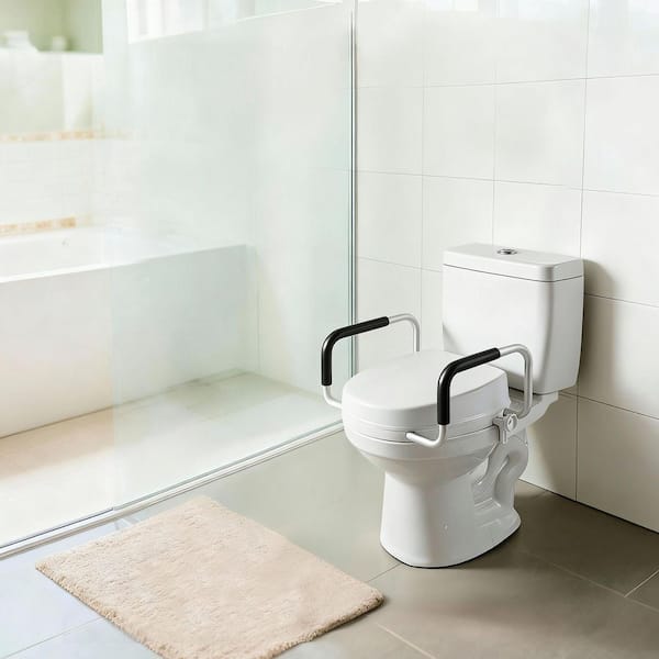 Raised Toilet Seat with Arms, 300 lbs. Load Capacity, 4 in. Lift Height, Widened Commode Elevated Toilet Seat Riser