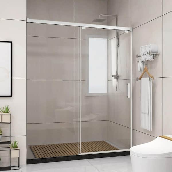 Satico 60 in. W x 76 in. H Single Sliding Frameless Shower Door/Enclosure in Chrome Finish with Clear Glass