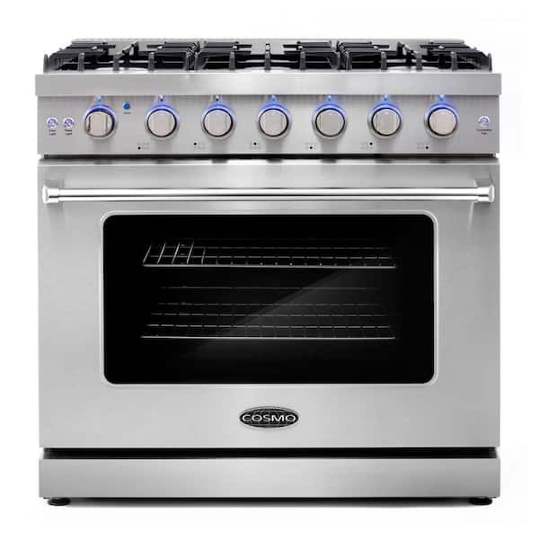 36 in. Haven Collection 6.0 cu. ft. Gas Range, 6 Burners, Convection Oven, Knob LEDs, Storage Drawer, Stainless Steel