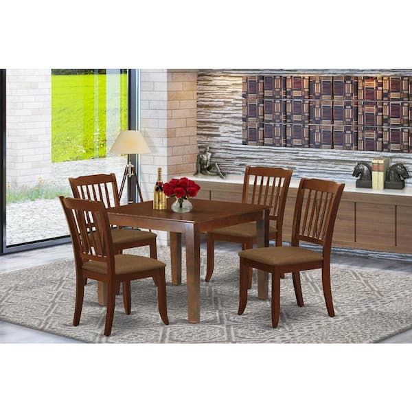 East West Furniture 5-Piece Mahogany Finish Solid Wood Top - Square Dining Room Set - Seats 4