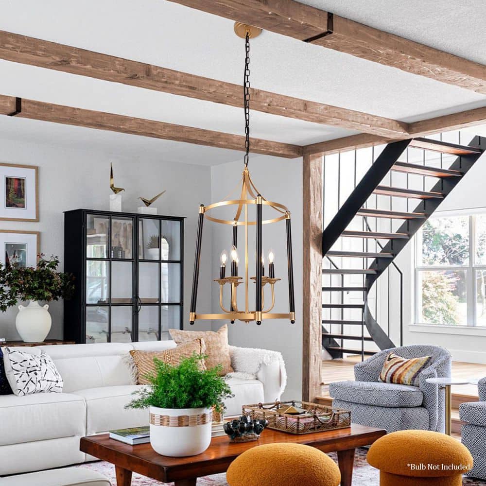 Farmhouse 6 Light Gold Hanging Chandelier Fixture Metal Cage Pendant for Kitchen Island with No Bulbs Included price history on PriceWatchPro