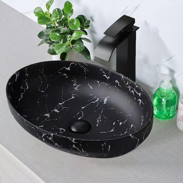 Maincraft Black Ceramic Oval Vessel Bathroom Sink