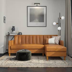 Nelly Camel Faux Leather Futon Sectional with Storage