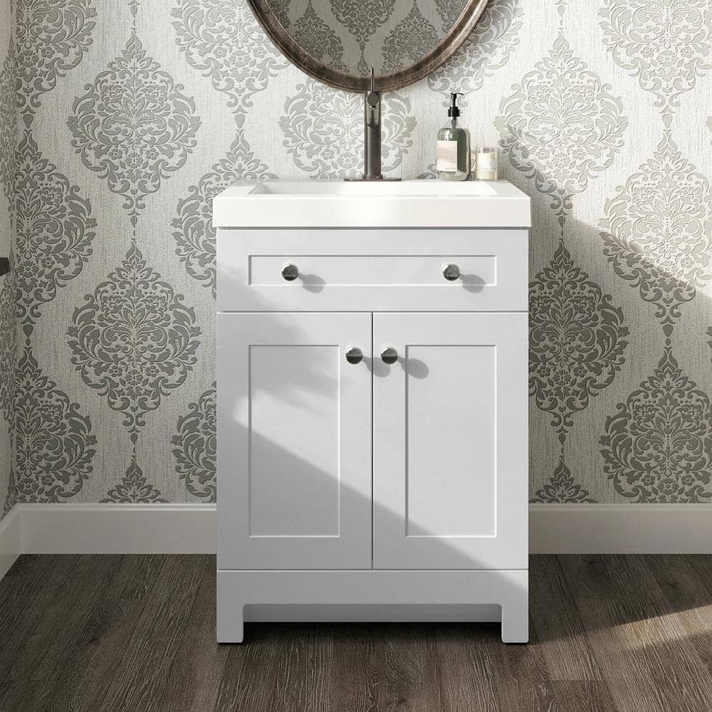 Glacier Bay Everdean 24 in. W x 19 in. D x 34 in. H Single Sink Freestanding Bath Vanity in White with White Cultured Marble Top -  EV24P2-WH