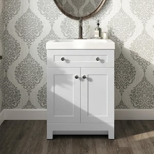 Everdean 24 in. W x 19 in. D x 34 in. H Single Sink Freestanding Bath Vanity in White with White Cultured Marble Top