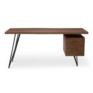 Finian 64 in. Rectangular Light Brown Solid Acacia Desk with 2-Drawer Storage and Iron Hairpin Legs