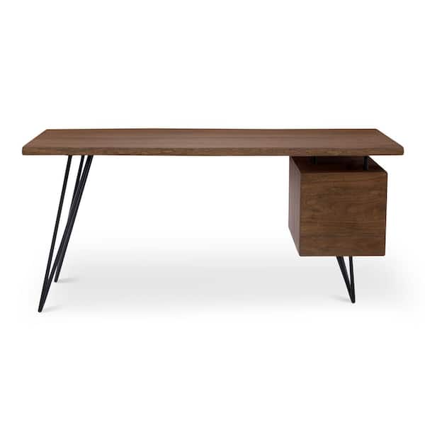 Finian 64 in. Rectangular Light Brown Solid Acacia Desk with 2-Drawer Storage and Iron Hairpin Legs