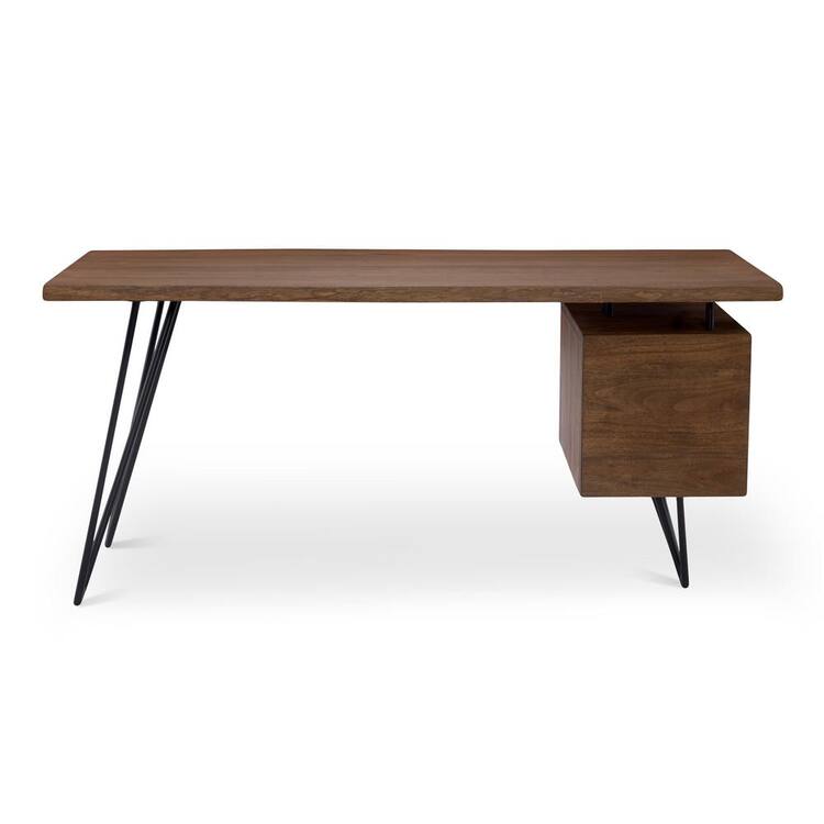 NADAAL STUDIOS Finian 64 in. Rectangular Light Brown Solid Acacia Desk with 2-Drawer Storage and Iron Hairpin Legs