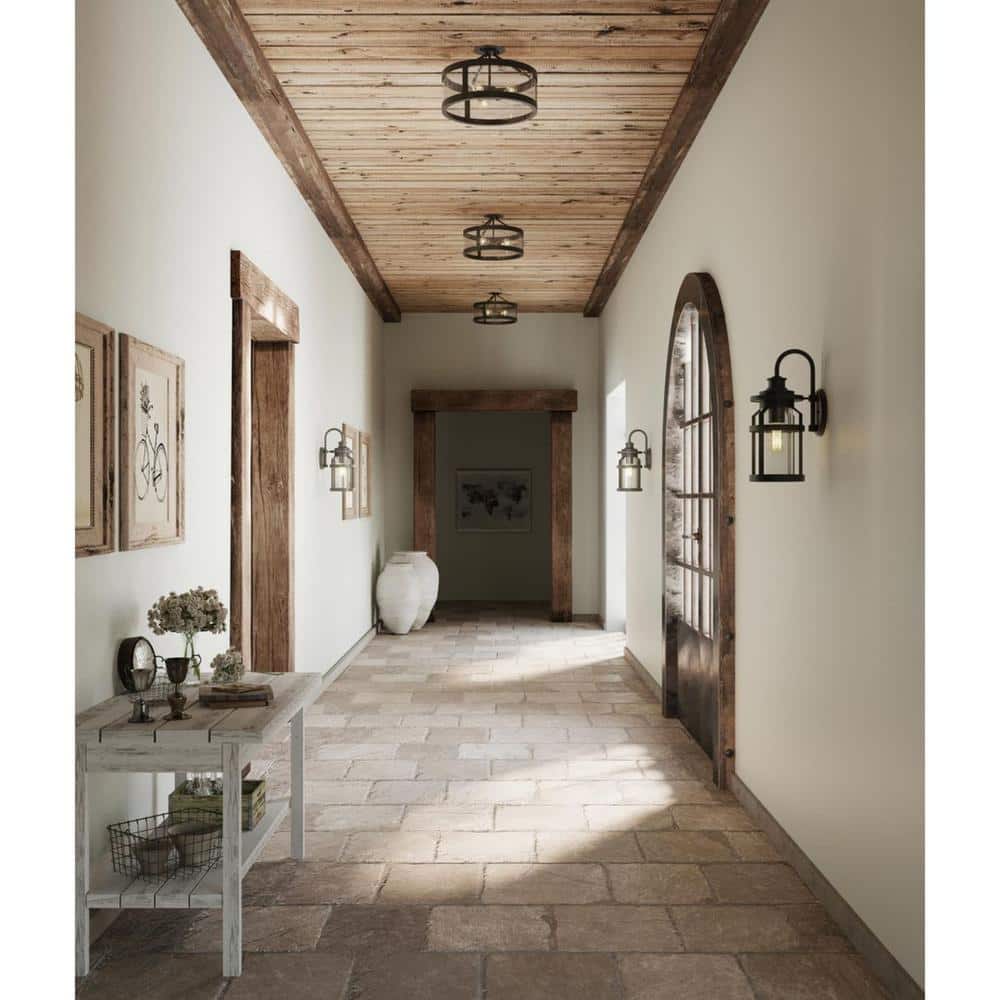 Graphite Seeded Glass 3-Light Farmhouse Ceiling Fixture