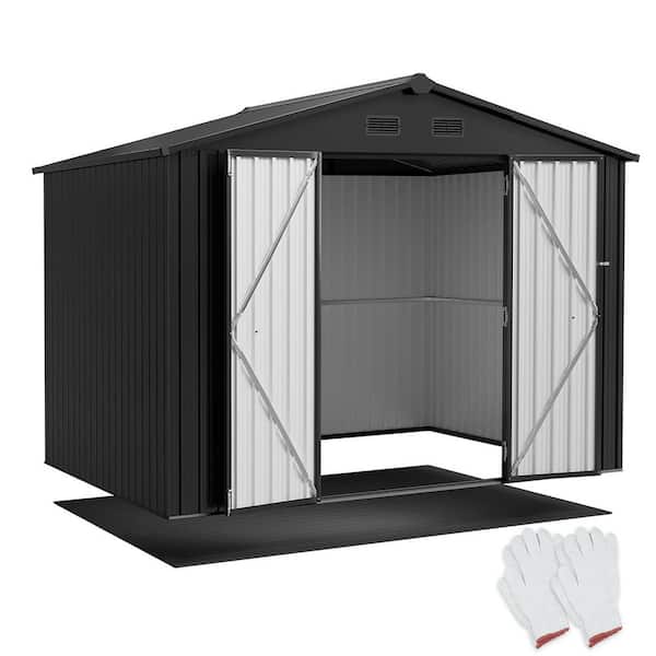 Black 10 ft. W x 8 ft. D Metal Storage Shed with Plastic Floor, Lockable Double Door and Vents (70 sq. ft.)