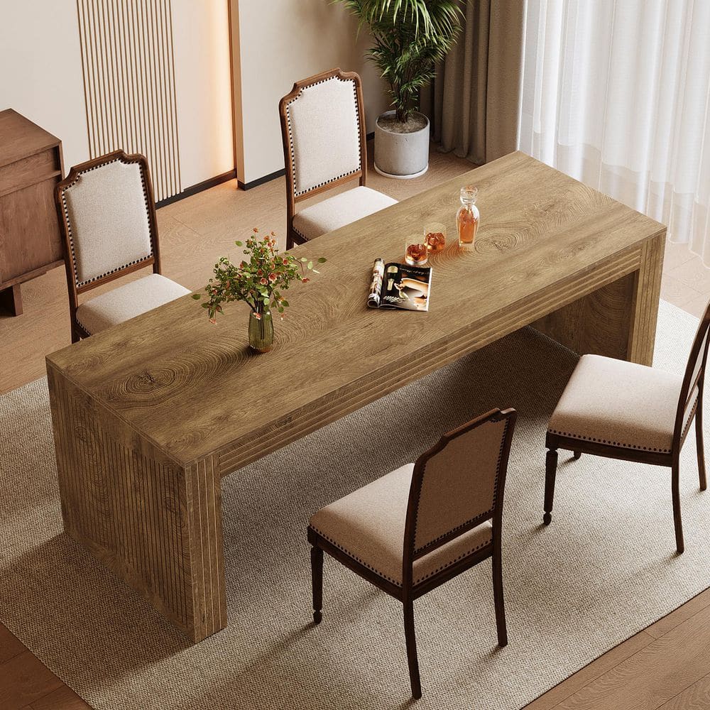 Halseey 78.7 in. Extra Long Double Rectangular Light Brown Wood Farmhouse Home Office Pedestal Dining Table Seats 4-6