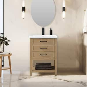 Oliver 24 in. W x 18 in. D x 34 in. H Bath Vanity in Light Oak with White Ceramic Vanity Top