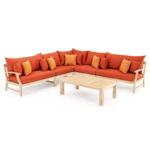 Kooper 6-Piece Wood Outdoor Sectional Set with Sunbrella Tikka Orange Cushions