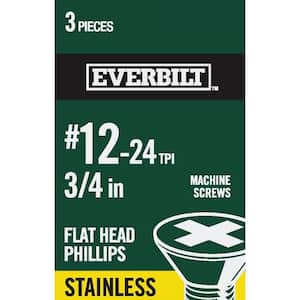 #12-24 x 3/4 in. Phillips Flat Head Stainless Steel Machine Screw (3-Pack)