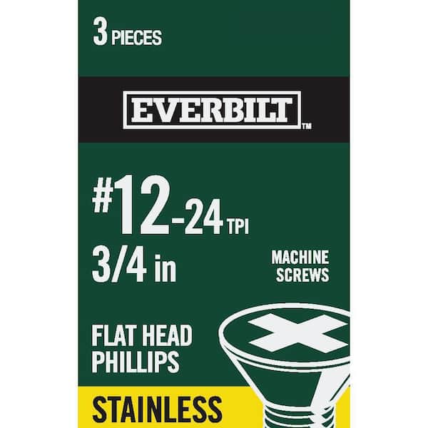 Everbilt #12-24 x 3/4 in. Phillips Flat Head Stainless Steel Machine Screw (3-Pack)