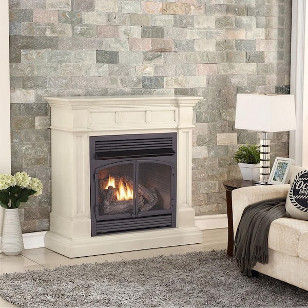 Duluth Forge Dual Fuel Ventless Gas Fireplace 32,000 BTU, T-Stat Control,  Antique White Finish 170123