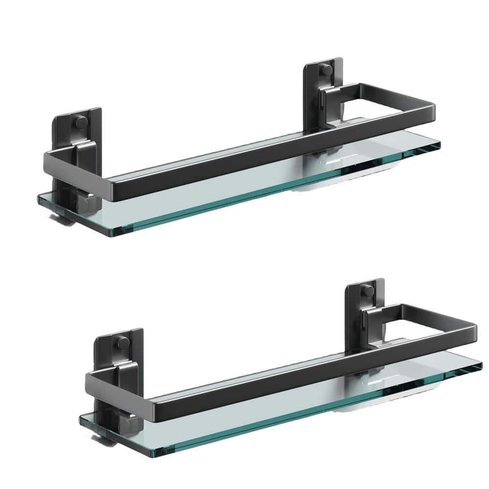 15.7 in. W x 4.6 in. D Black Decorative Wall Shelf, 2 Pack Bathroom Glass S