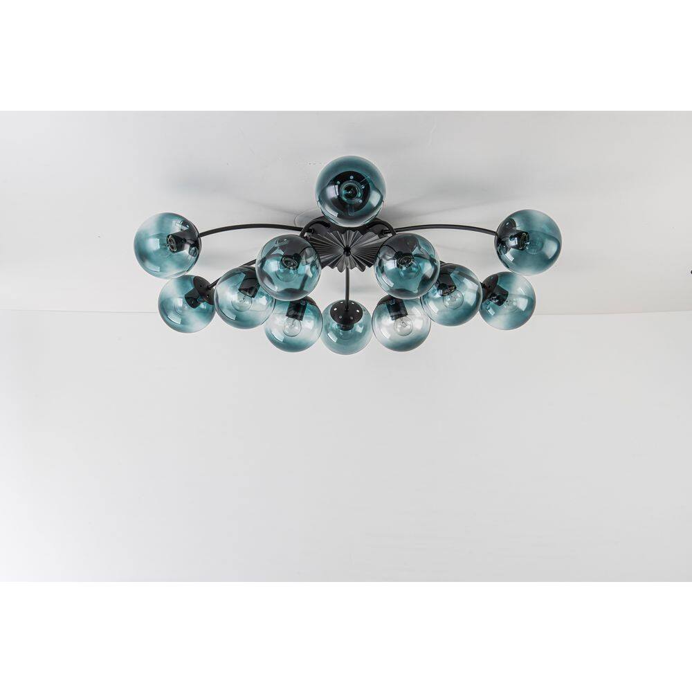 Ceder 12-Light 39.4-in W Matte Black Sputnik Semi-Flush Mount with Blue Gradient Glass Globes for Living Room and Foyer price history on PriceWatchPro