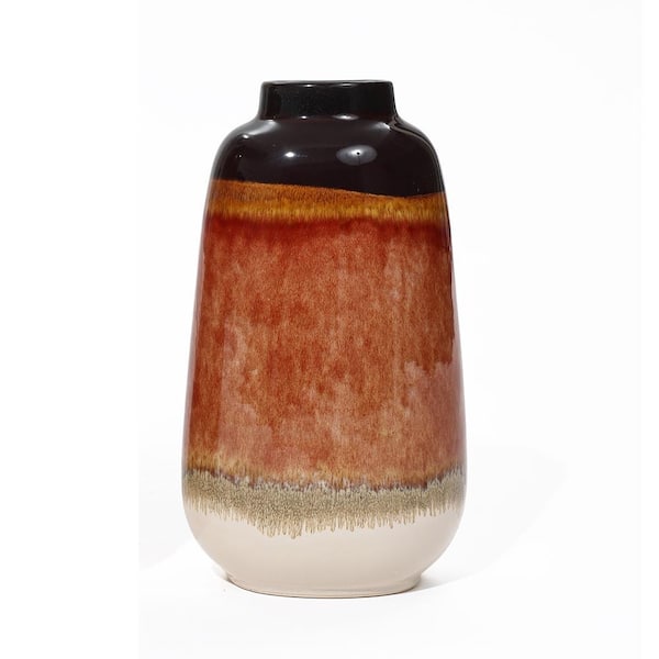 LuxenHome Earth Tones 11.8 in. Tall Round Stoneware Vase