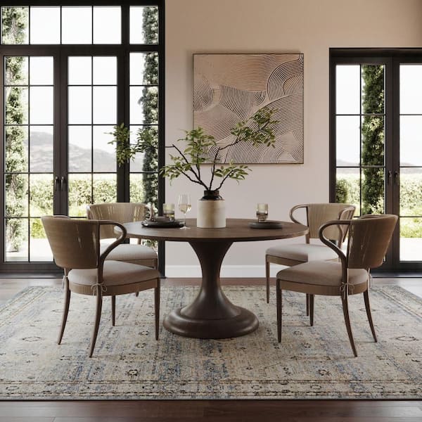 7 ft. x 9 ft. Blue Tavara Traditional Bordered Washable Indoor Area Rug