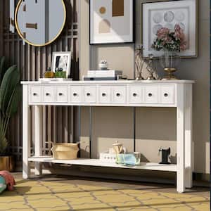 Rustic 60 in.Antique White Rectangle Wood Entryway Console Table, Long Sofa Table with Two Drawers and Bottom Shelf