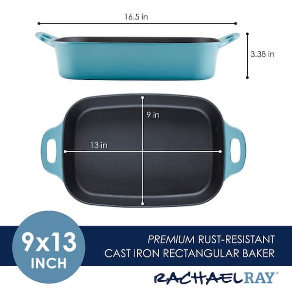 Rachael Ray Nitro Cast Iron 9 in. x 13 in. Red Rectangle Cast Iron Roasting  Pan 48684 - The Home Depot