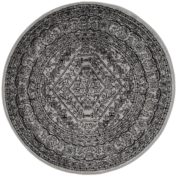 SAFAVIEH Adirondack Silver/Black 4 ft. x 4 ft. Round Medallion Border Area Rug
