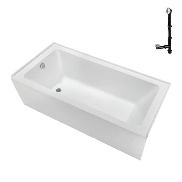 Streamline 66 in. x 32 in. Soaking Acrylic Alcove Bathtub with Left Drain in Glossy White, External Drain in Polished Chrome