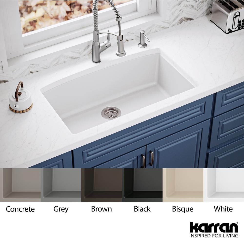 White Quartz Composite Undermount Single Bowl Kitchen Sink